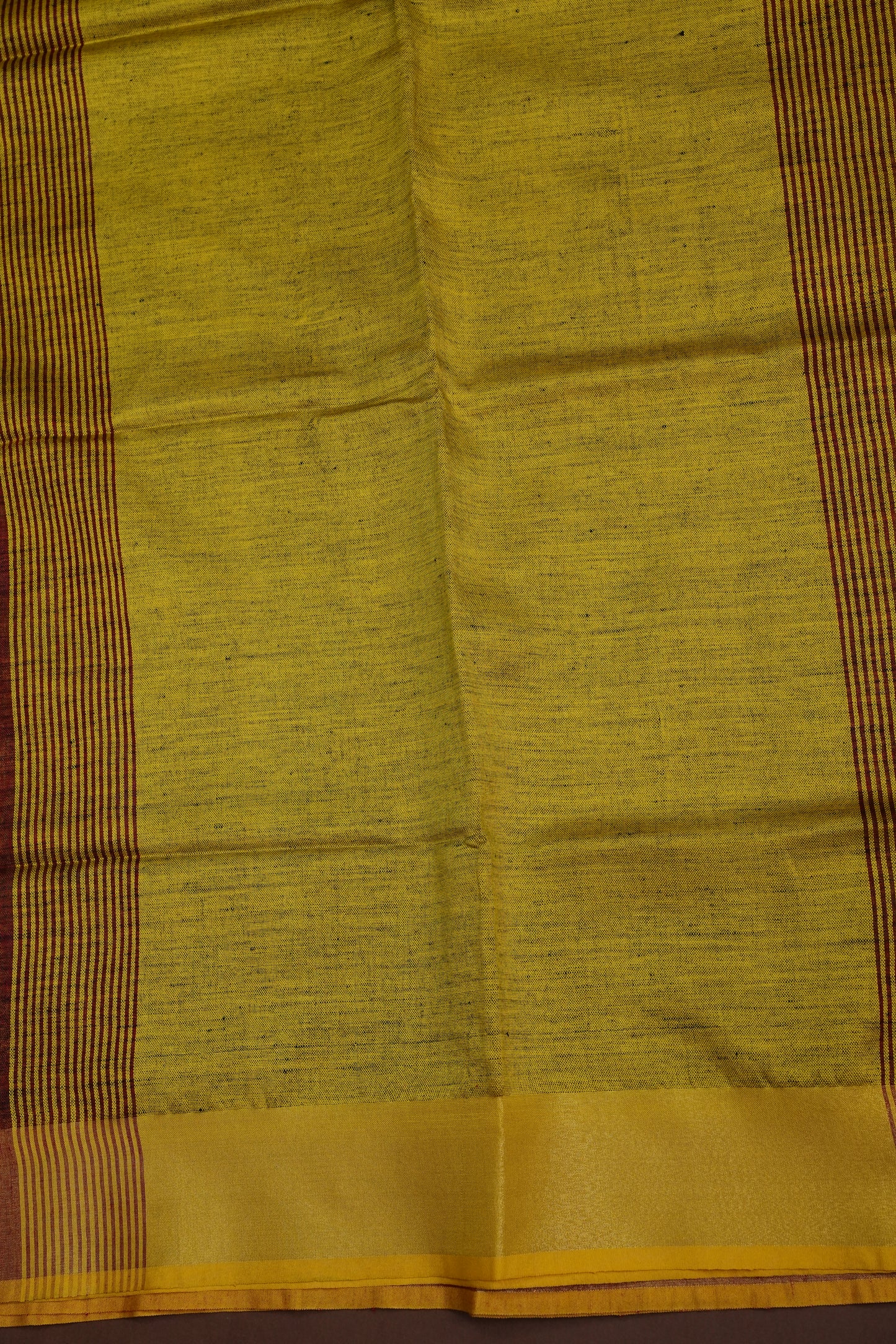Pure Linen Saree with Tassles - Maroon & Mustard Yellow