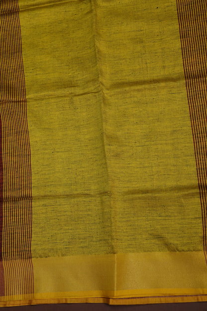 Pure Linen Saree with Tassles - Maroon & Mustard Yellow