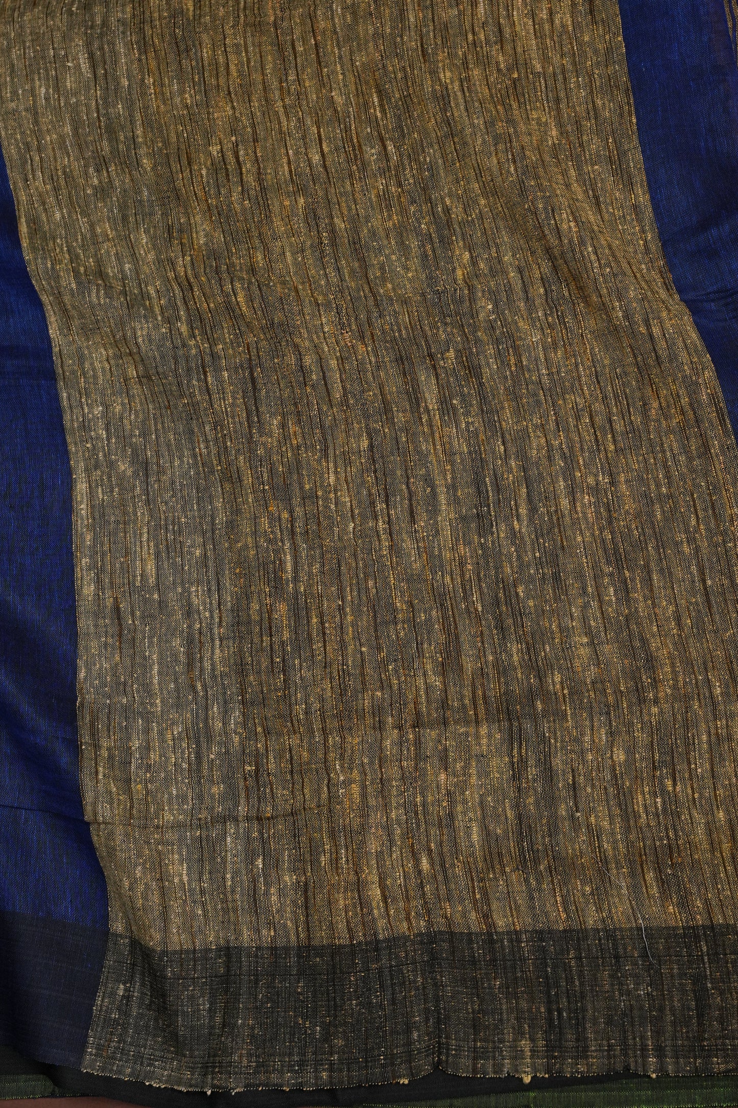 Half & Half Pure Linen Saree with Jute Pallu & Tassles - Blue with Forest Green