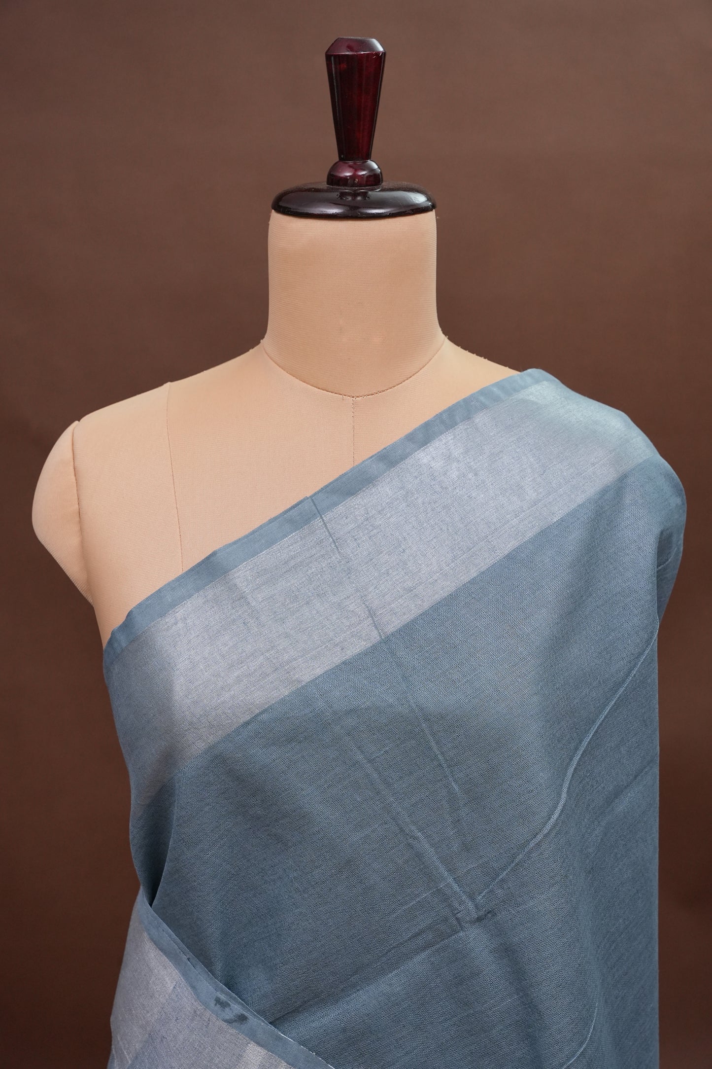 Pure Linen Saree with Tassles - Grey