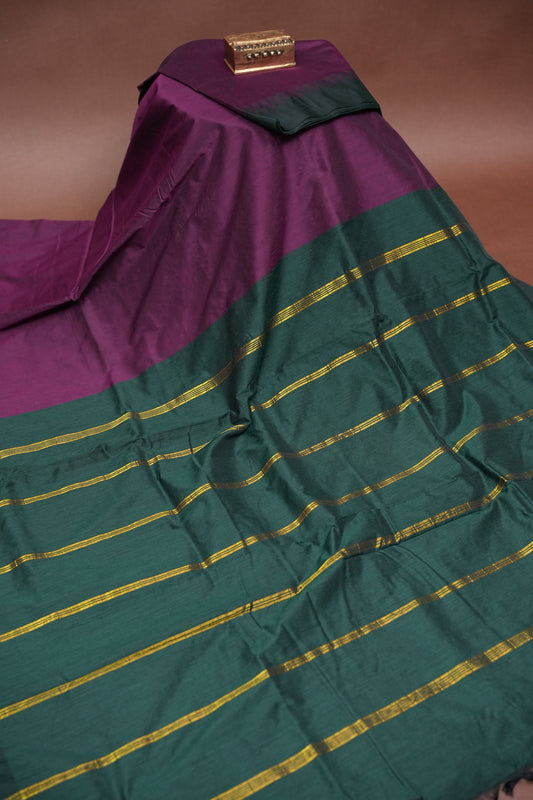 Temple Border Silk Cotton Saree - Purple