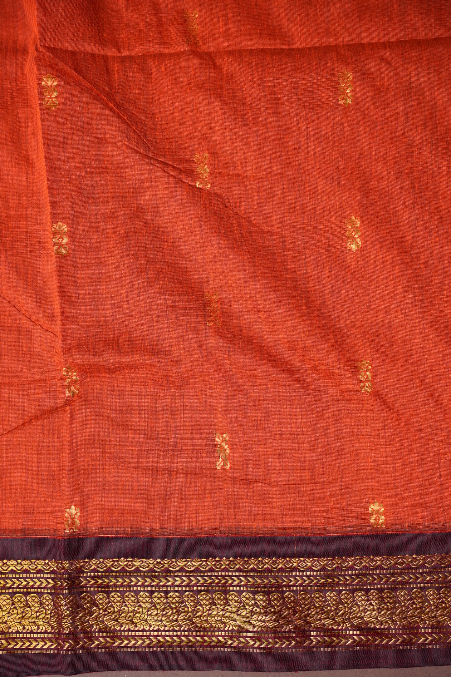 Kalyani Cotton Silk Saree - Orange & Maroon