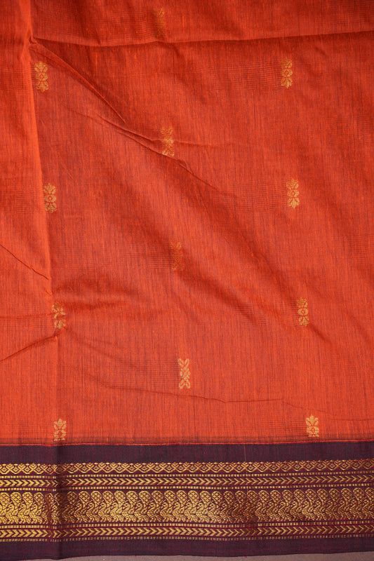 Kalyani Cotton Silk Saree - Orange & Maroon
