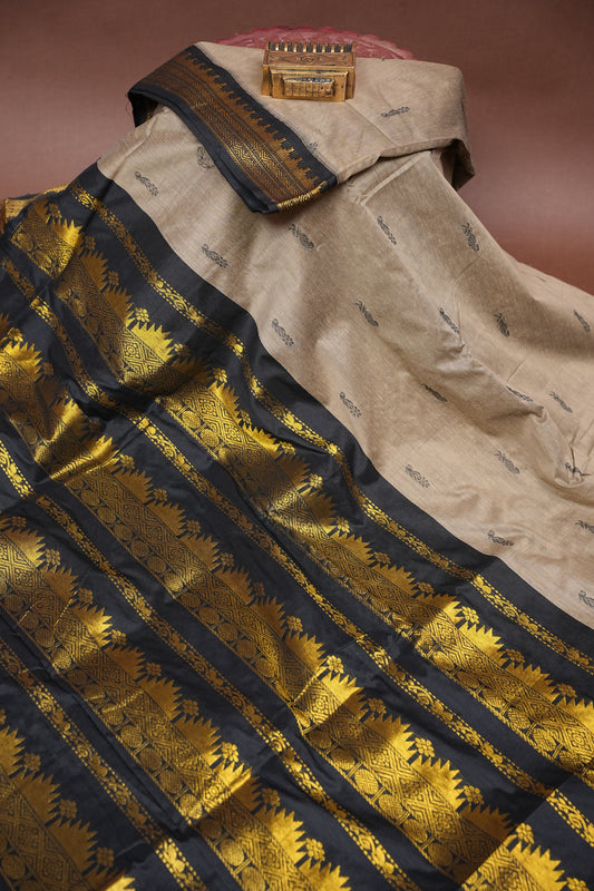 Kalyani Cotton Silk Saree - Grey with Black border