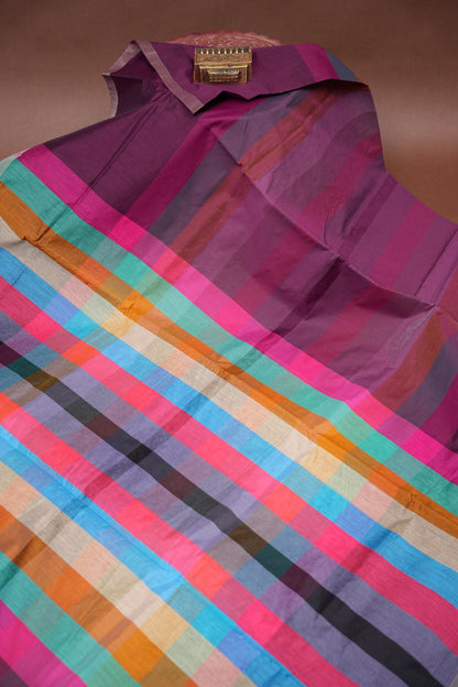 Checkered Cotton Saree - Wine