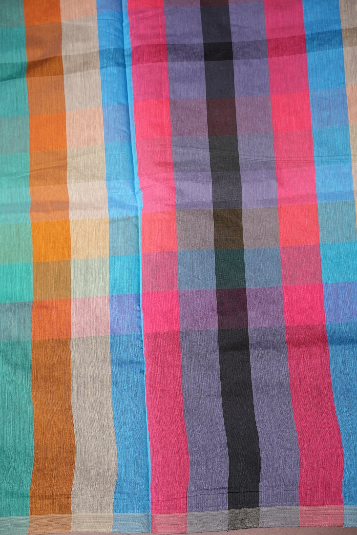 Checkered Cotton Saree - Wine
