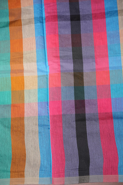 Checkered Cotton Saree - Wine