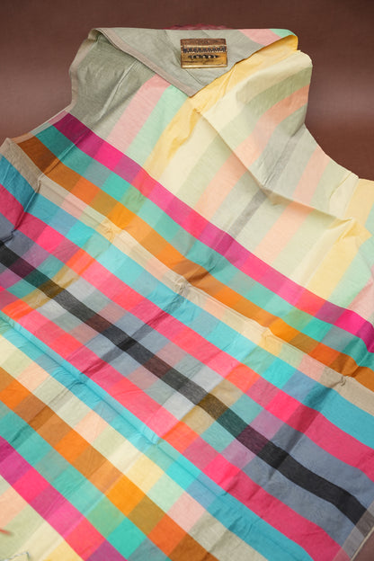 Checkered Cotton Saree - Beige