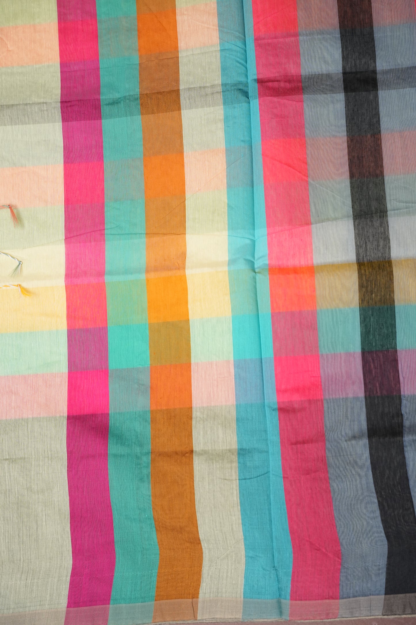 Checkered Cotton Saree - Beige