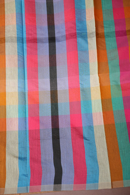 Checkered Cotton Saree - Mustard Yellow