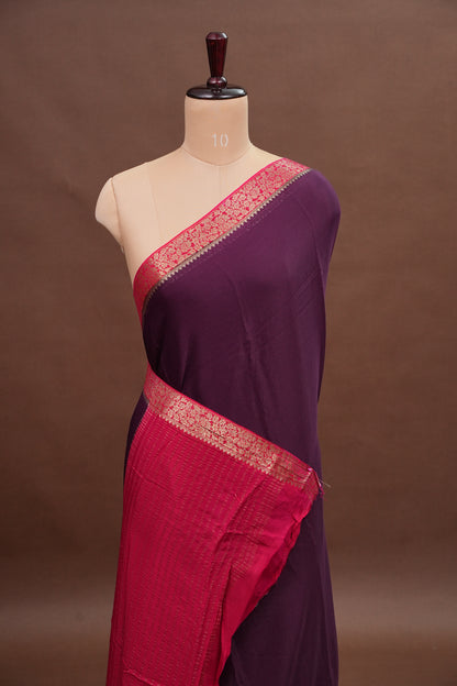 Georgette Crepe Sarees - Deep Brinjal Purple