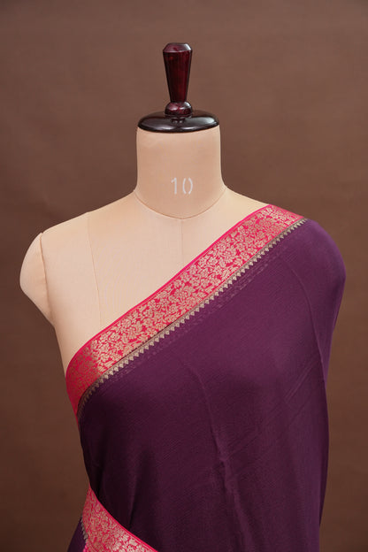 Georgette Crepe Sarees - Deep Brinjal Purple