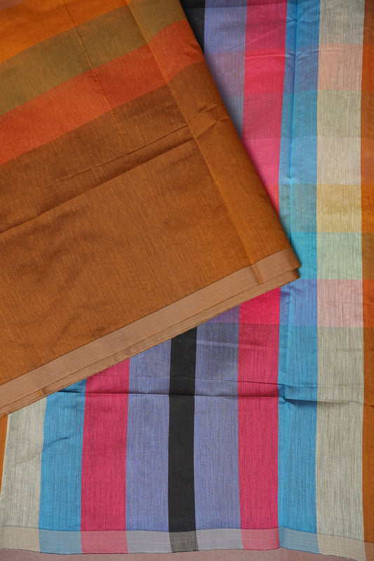 Checkered Cotton Saree - Mustard Yellow