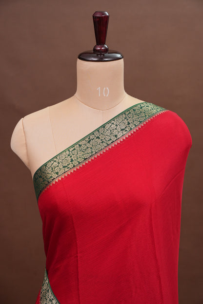 Georgette Crepe Sarees - Deep Red