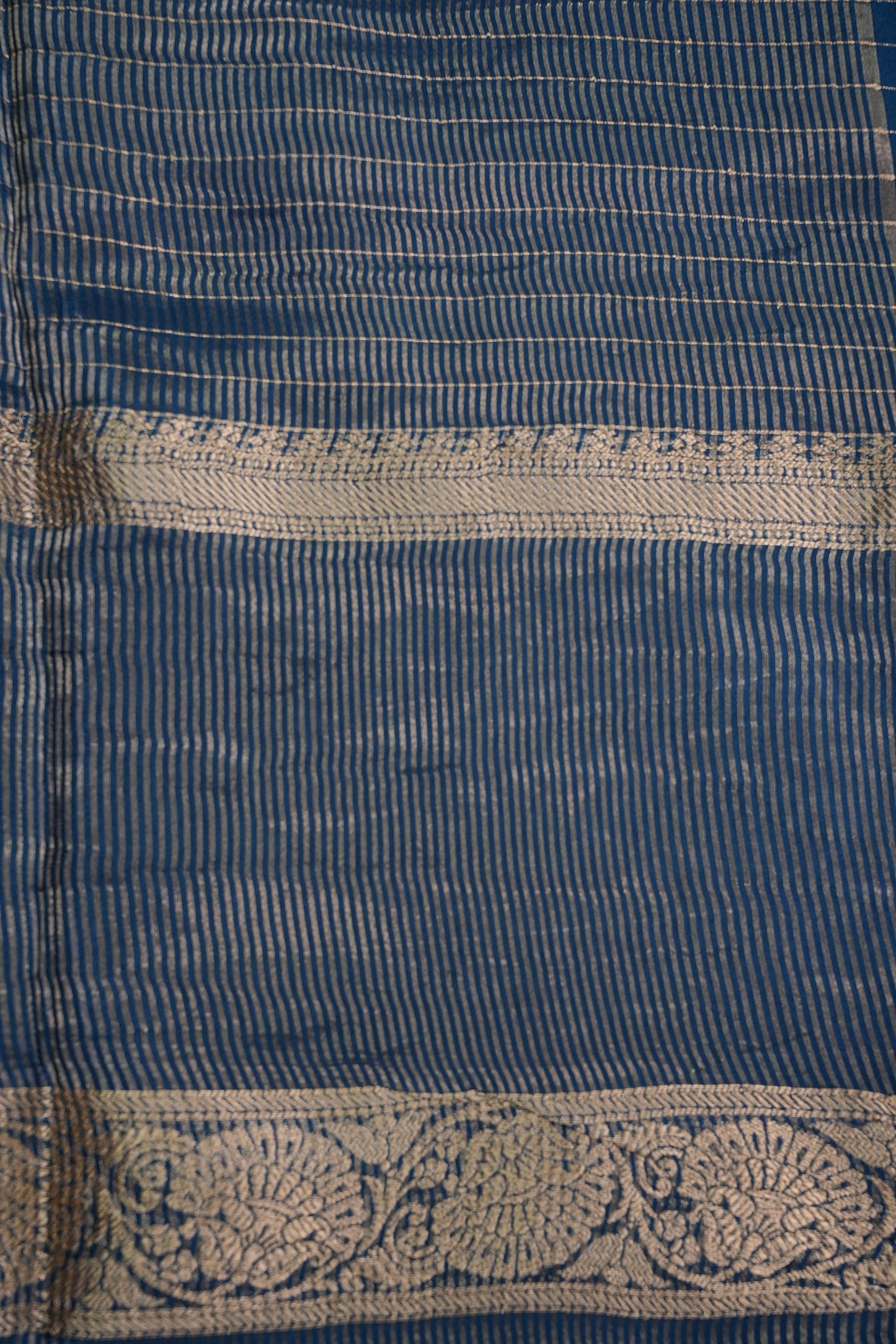 Crepe Silk Saree with Embroidered Border - Peacock Blue