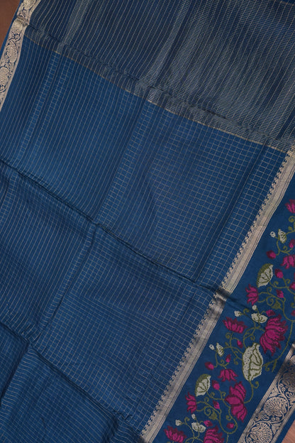 Crepe Silk Saree with Embroidered Border - Peacock Blue
