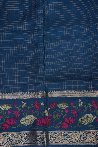 Crepe Silk Saree with Embroidered Border - Peacock Blue