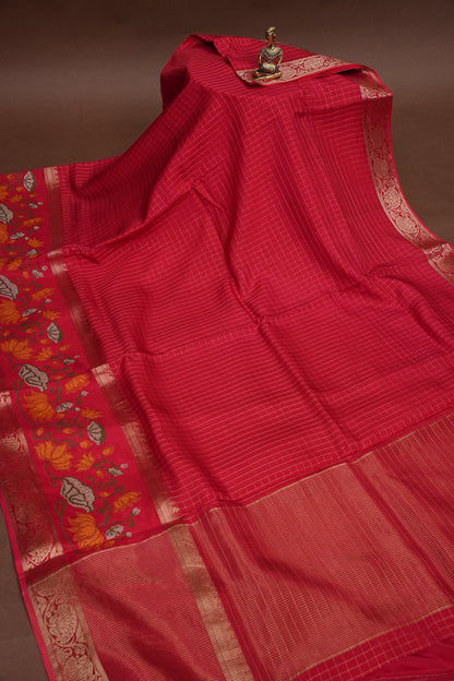 Crepe Silk Saree with Embroidered Border - Red