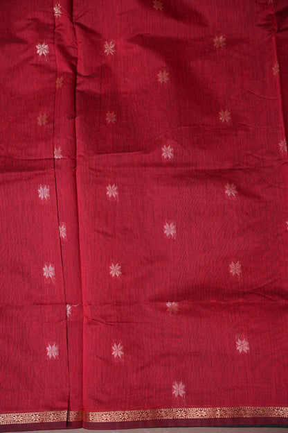 Maheshwari Silk Cotton Saree - Bottle Green & Red