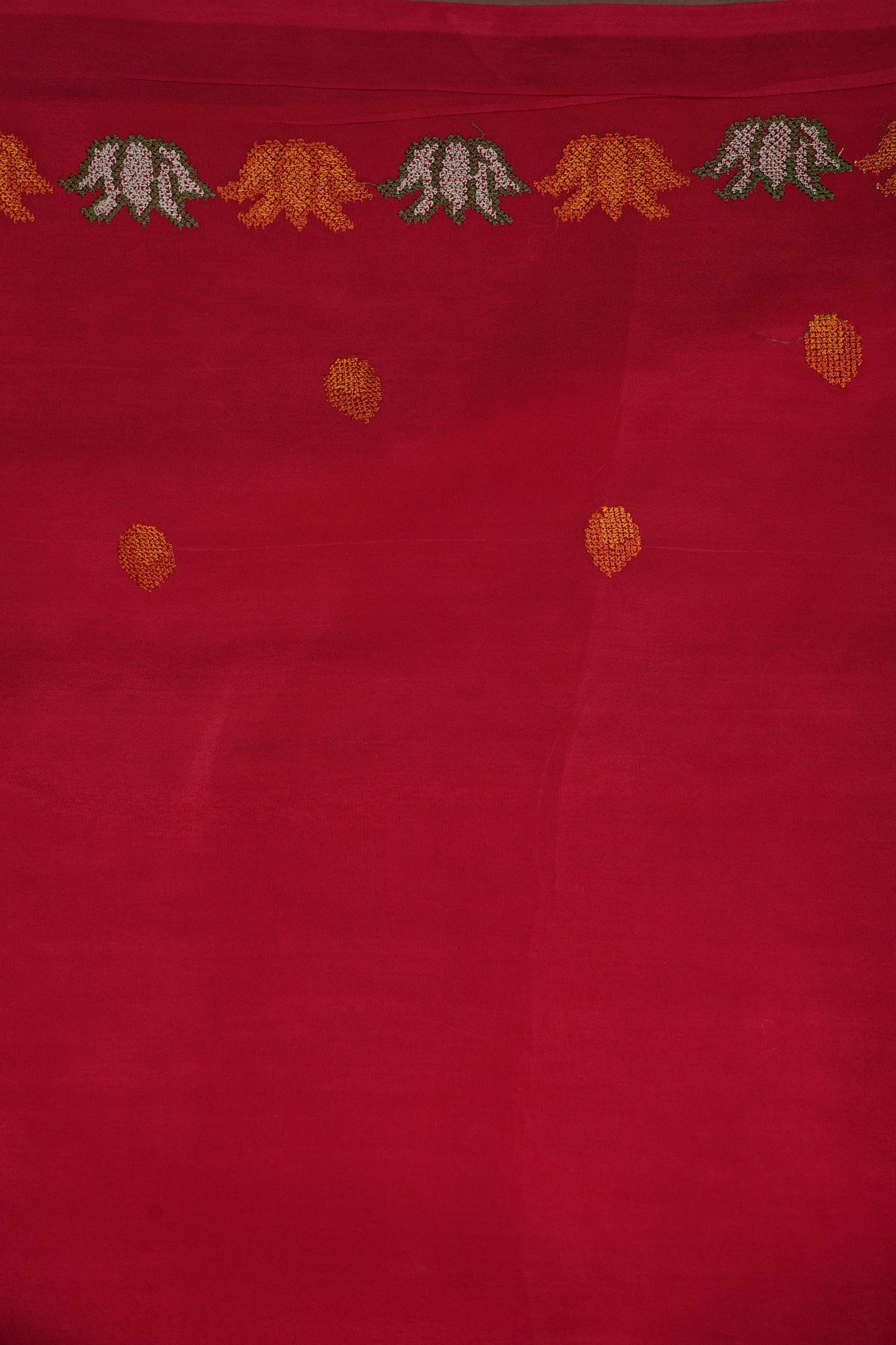 Crepe Silk Saree with Embroidered Border - Red