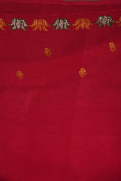 Crepe Silk Saree with Embroidered Border - Red