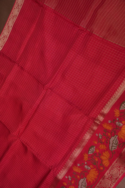 Crepe Silk Saree with Embroidered Border - Red