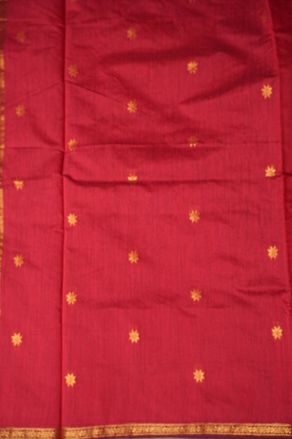 Maheshwari Silk Cotton Saree - Rama Green & Red