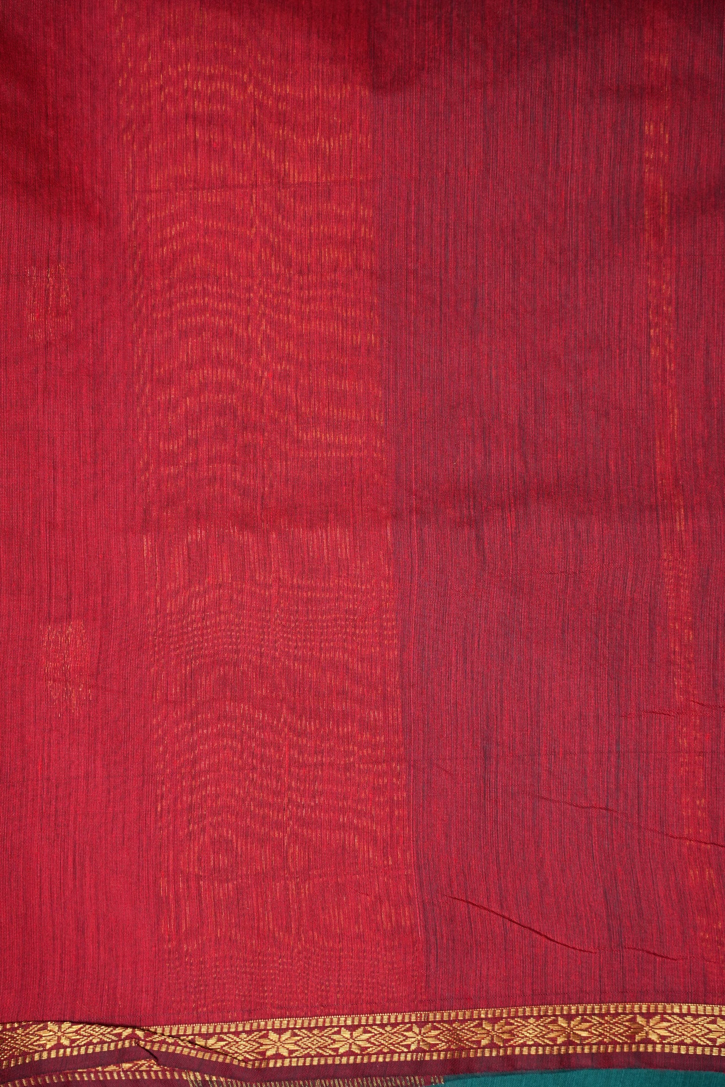Maheshwari Silk Cotton Saree - Rama Green & Red