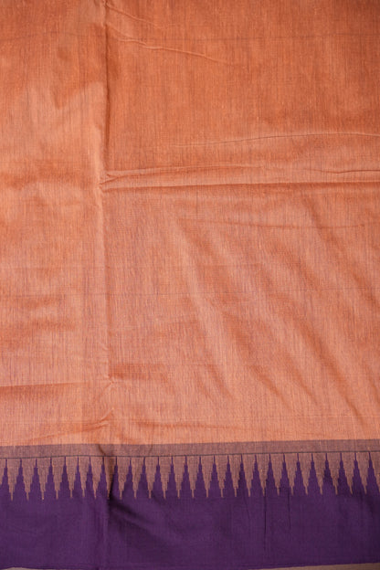 Temple Border Silk Cotton Saree - Peach and Purple