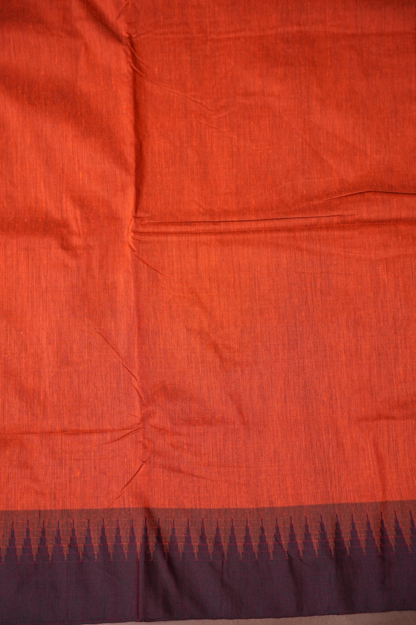 Temple Border Silk Cotton Saree - Orange and Maroon