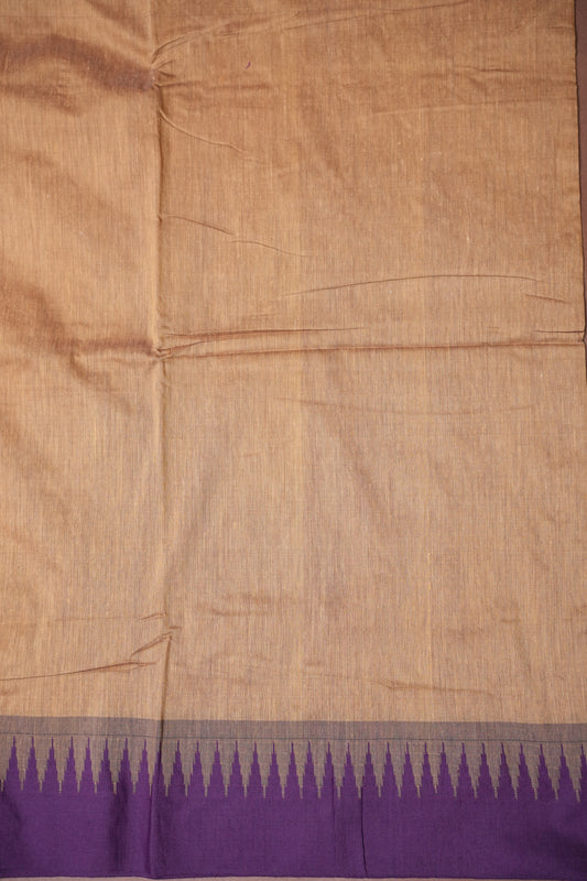 Temple Border Silk Cotton Saree - Peach and Purple