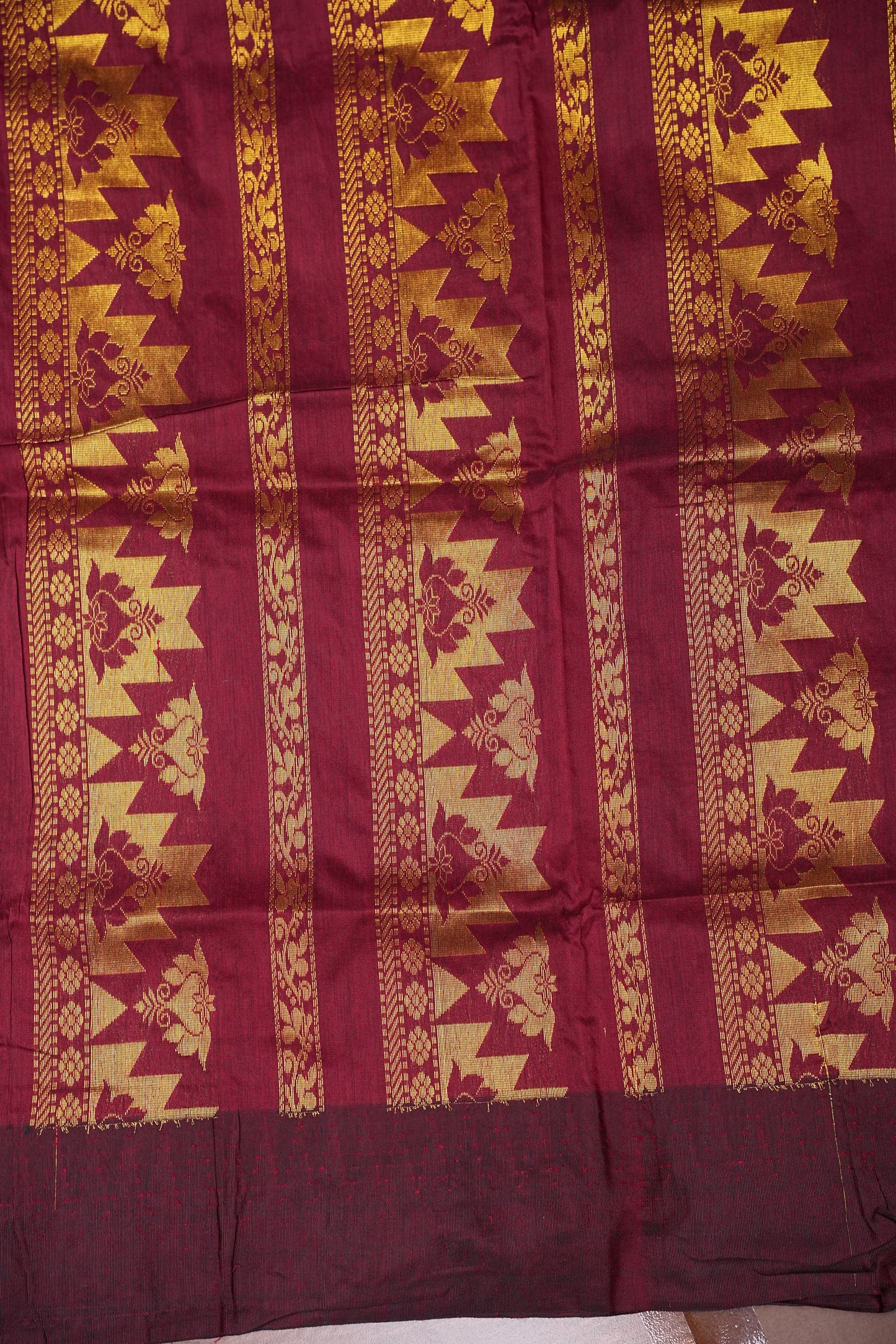 Temple Border Silk Cotton Saree - Orange and Maroon