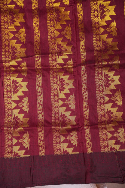 Temple Border Silk Cotton Saree - Orange and Maroon