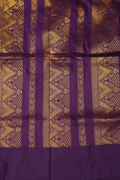 Temple Border Silk Cotton Saree - Mustard Yellow and Purple