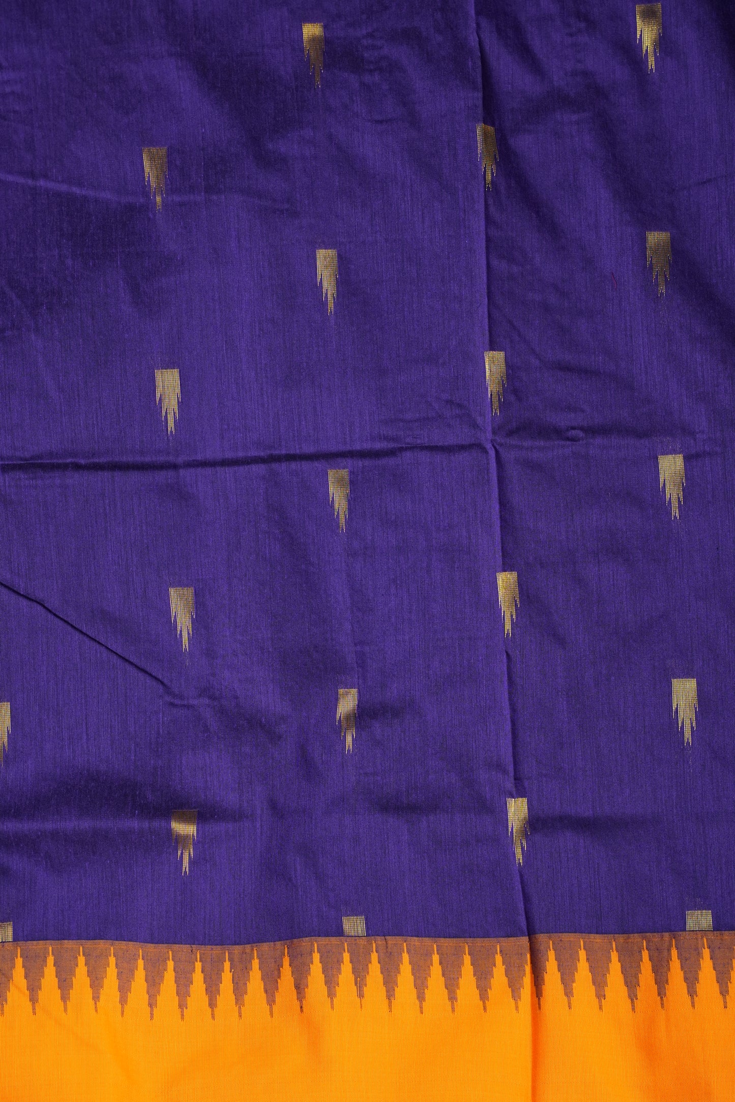 Temple Border Silk Cotton Saree - Royal Blue and Yellow