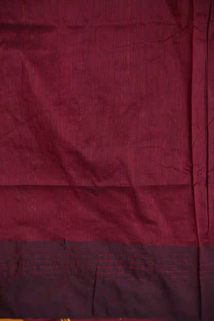 Temple Border Silk Cotton Saree - Mustard Yellow and Maroon