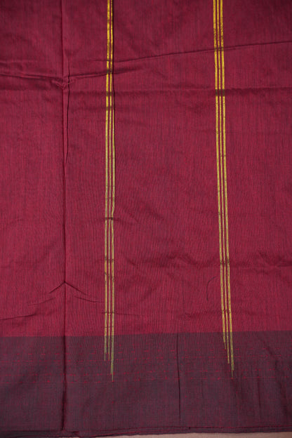 Temple Border Silk Cotton Saree - Mustard Yellow and Maroon
