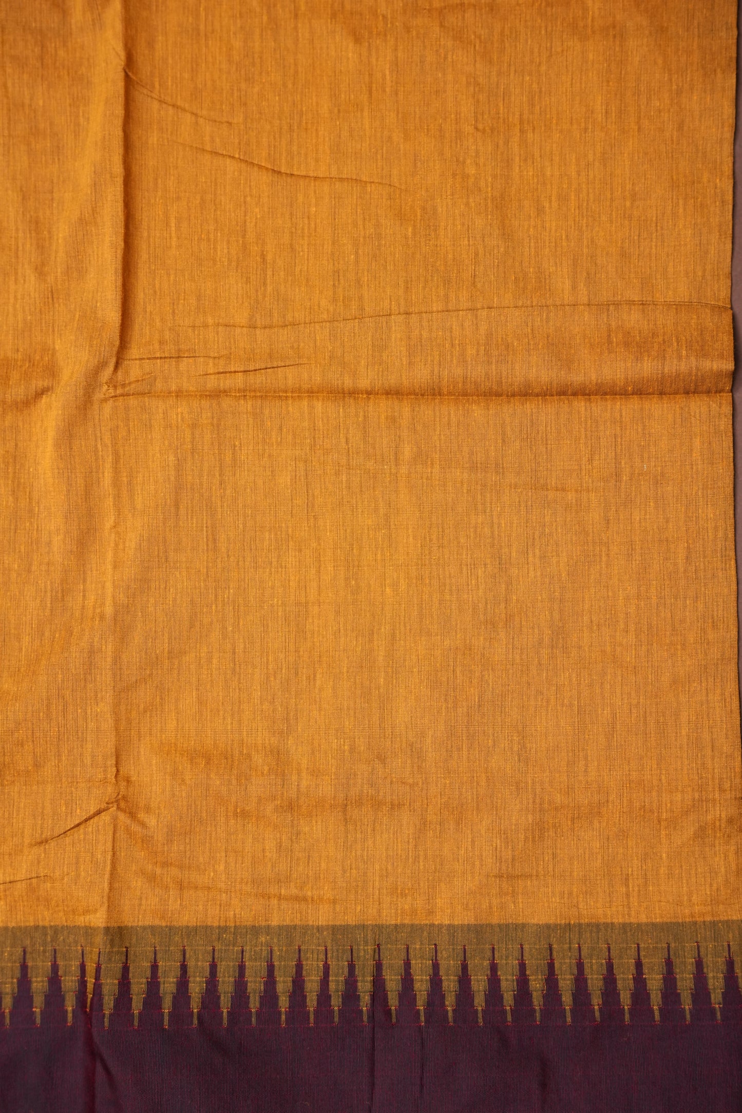 Temple Border Silk Cotton Saree - Mustard Yellow and Maroon