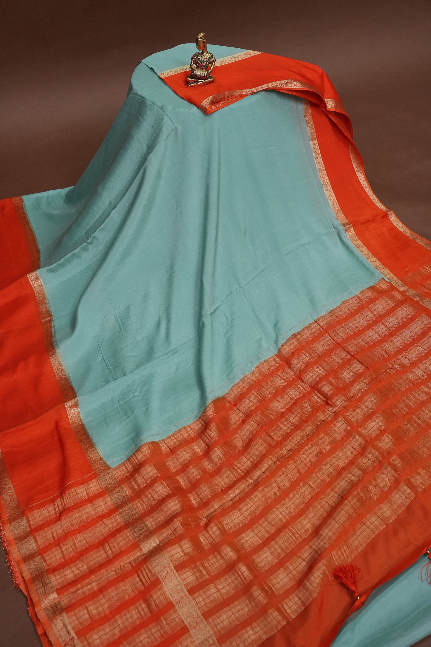 Crepe Silk Saree - Aqua Blue