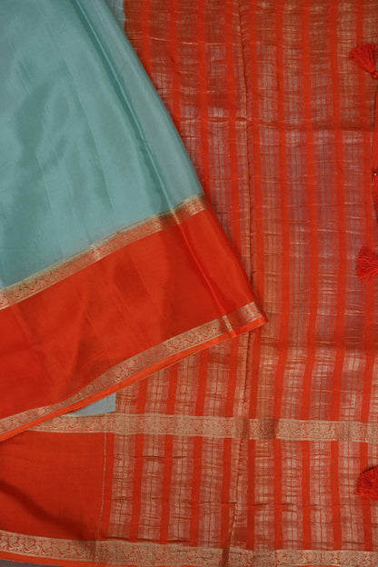 Crepe Silk Saree - Aqua Blue