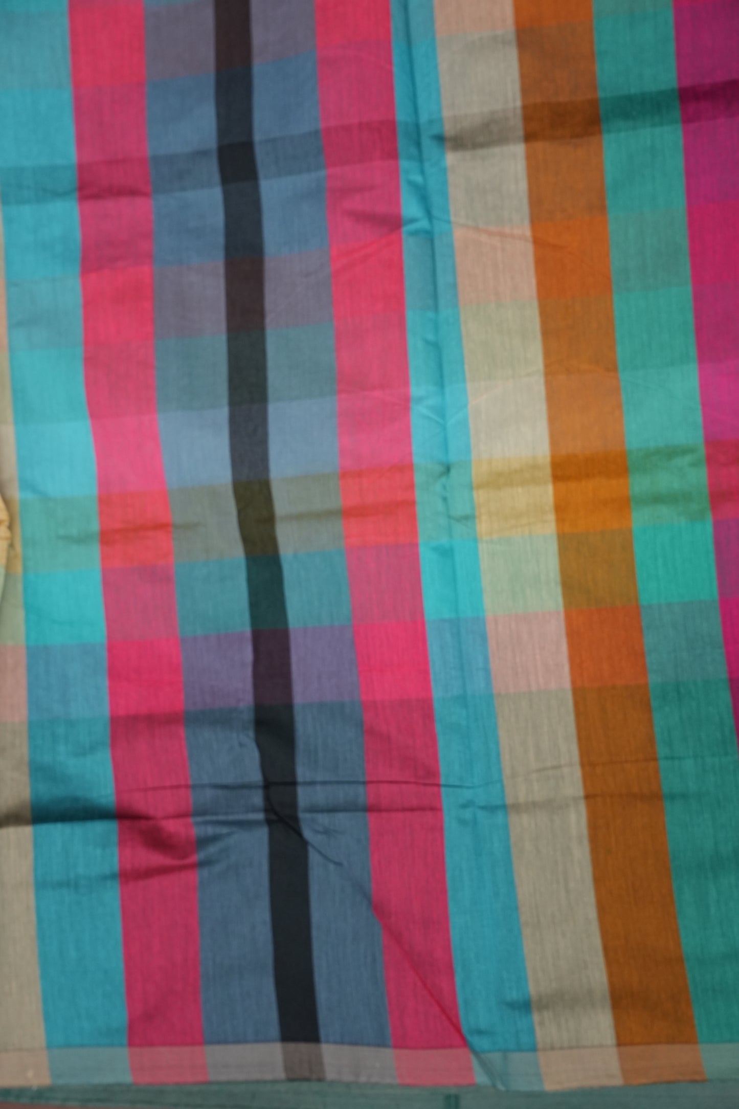 Checkered Cotton Saree - Turquoise Blue