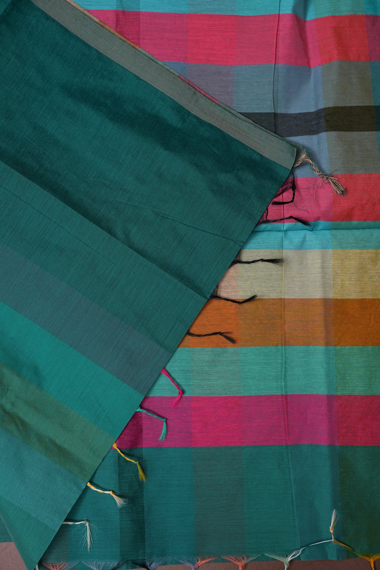 Checkered Cotton Saree - Turquoise Blue