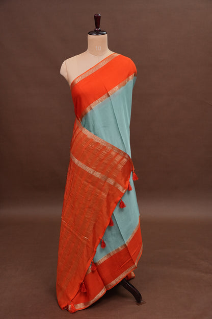 Crepe Silk Saree - Aqua Blue
