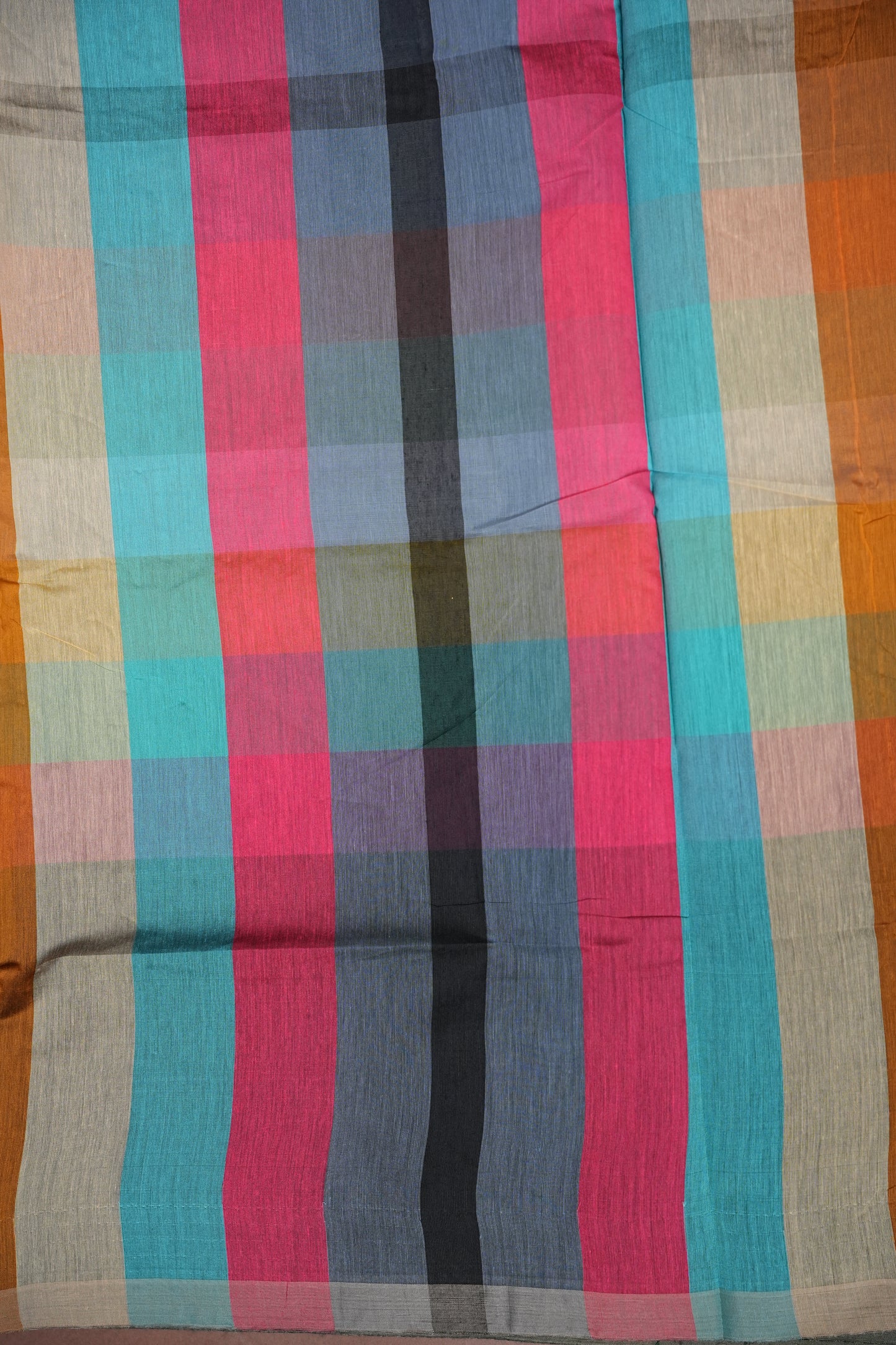 Checkered Cotton Saree - Bottle Green