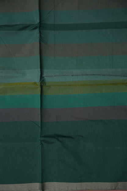 Checkered Cotton Saree - Bottle Green