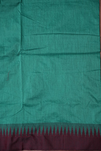 Temple Border Silk Cotton Saree - Rama Green and Maroon