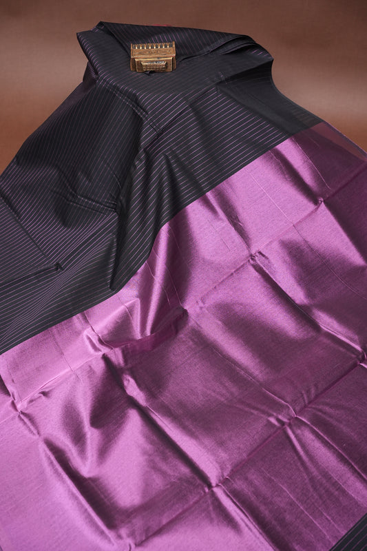 Tissued Silk Cotton Saree - Black and Rose Gold