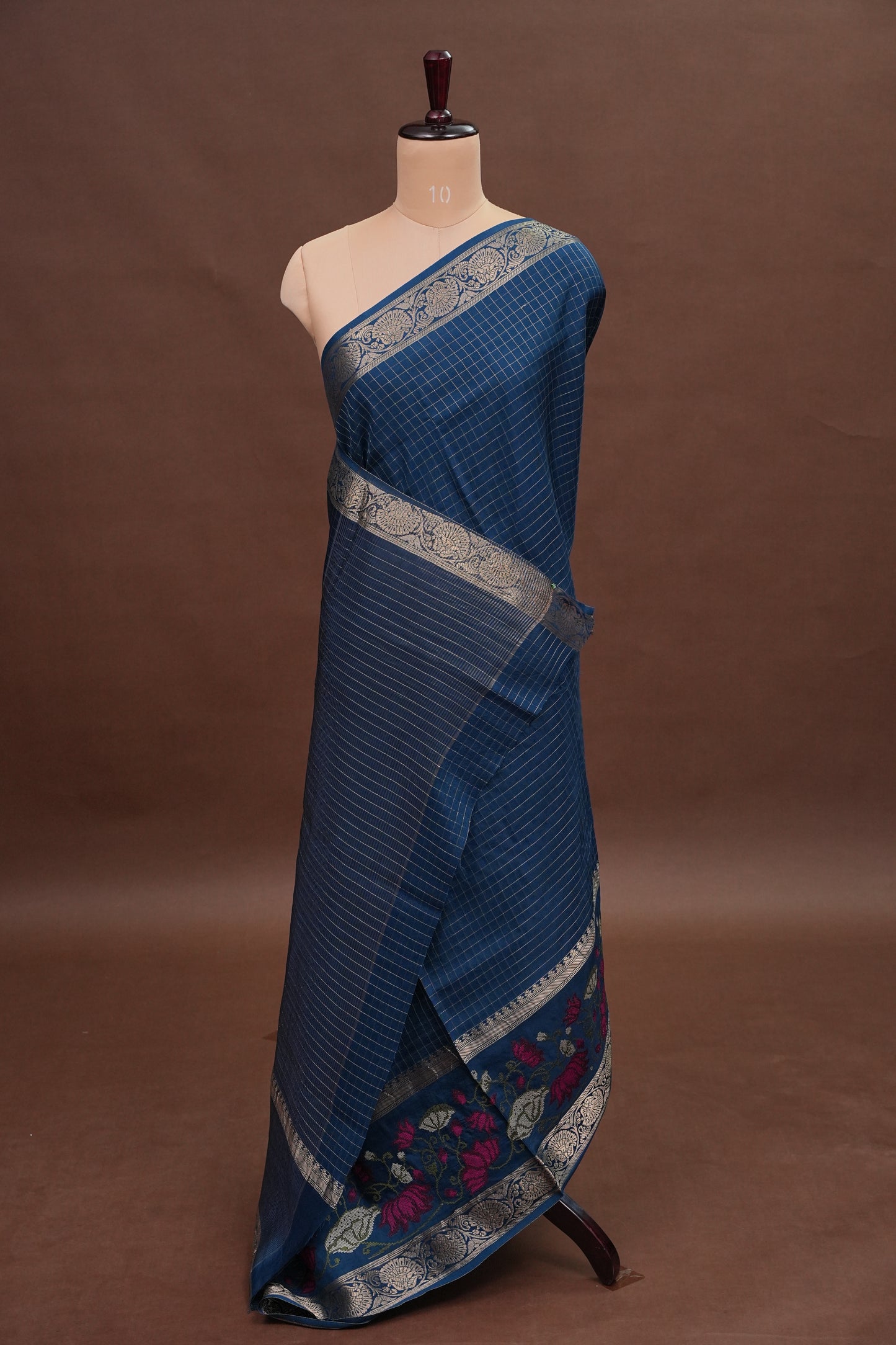 Crepe Silk Saree with Embroidered Border - Peacock Blue