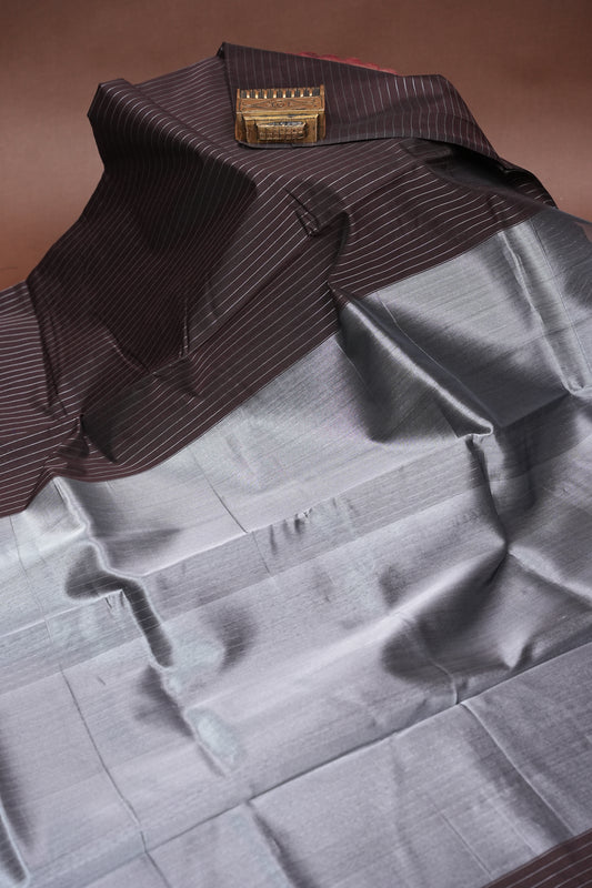 Tissued Silk Cotton Saree-Coffee and Silver