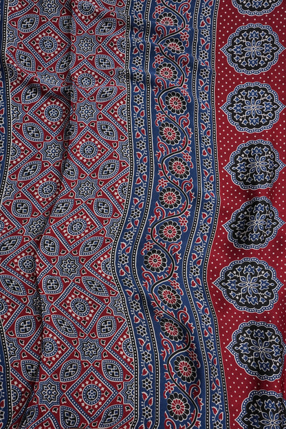 Pure Modal Silk Saree With Ajrakh Printed Pallu - Hot Pink